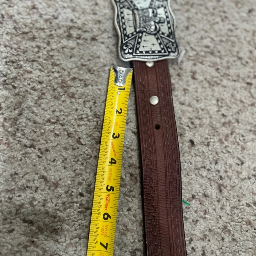 VNTG Genuine Brown Leather Belt Silver Buckle‎ Fit For a King Crown western